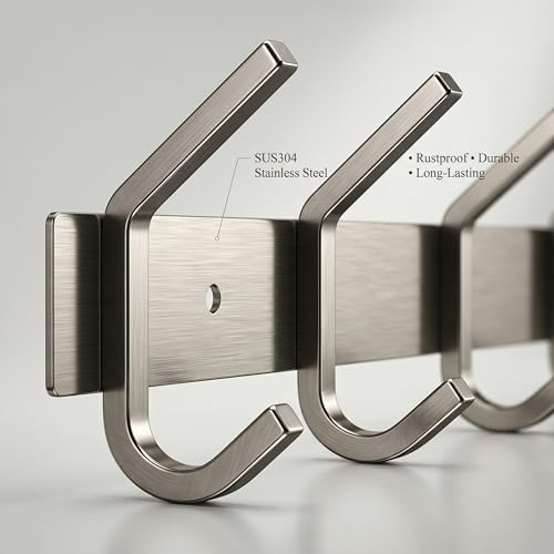 Coat Rack Wall Mount – Brushed Nickel 30 Inch Stainless Steel Hook Rail with 10 Heavy Duty Double Coat Hooks – Wall Mounted Coat Hanger for Entryway, Bathroom, Bedroom, Towel, Hat Organizer - Image 3