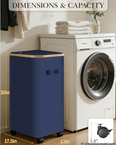 Laundry Basket with Wheels, 110L Large Rolling Laundry Hamper for Dorm - Image 2