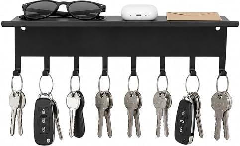 Key Holder Hooks Organizer Shelf Hanger Rack Wall Mounted Sweet Home Metal Decor Stylish and Practical for Entryway Front Door Kitchen Hallway Garage Mudroom Office Hardware Included Black by Conwithna