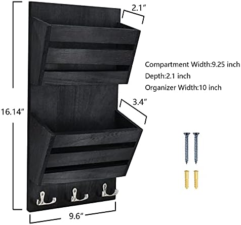 Unistyle Rustic Mail Organizer Wall Mount with 4 Key Hooks,Mail Holder Wall Mounted，Hanging Mail Organizer,Letter Holder for Wall,Key Hanger for Letter, Magazines, Keys, Dog Leashes - Image 6