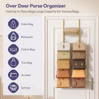 SWTYMIKI Over the Door Purse Organizer - Wall Mounted Handbag Organizer with 10 Hooks and Metal Basket, Hanging Purse Storage Rack Holds up to 10 Bags, Bag Rack Can Use As 1/2 Part, for Door, Closet - Image 3