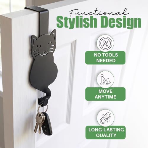 Evelots Over The Door Cat Hooks - 2 Pack - Strong Metal Kitty Decoration - Perfect for Coats, Handbags, Hats, Towels, Wreath Hanger Etc. - Hold up to 20 Pounds - Easy to Install - Rust Free - Image 2