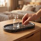 YKAJO Wave Grey Oval Marble Tray, 9.8x4.7 Vanity Perfume Organizer Dish - Image 2