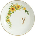 COLLECTIVE HOME - Ceramic Jewelry Tray, Trinket Dish for Rings Earrings Necklaces Bracelet Watch Keys, Birthday Mother's Day Christmas Gift for Women, 4.75", White Surface wirh Sunflowers (y) by COLLECTIVEHOME