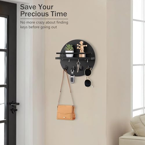 10.2" Key Holder Wall Mount with Shelf & Mail Organizer, 8 Hooks Black - Image 2