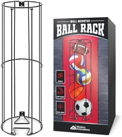 Vertical Ball Storage Rack, Wall-Mounted Garage Sports Equipment Organizer, Soccer Ball, Volley Ball, Football, and Basketball Holder, Space-Saving Vertical Ball Rack for Garage, Gym, or Playroom by ModernInnovations