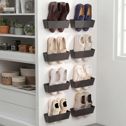 Novabright 8 Pack Wall Mounted Shoes Rack Storage with Sticky Strips Plastic Hanging Shoes Holder Organizer for Entryway Closet Bathroom Door RV Camper Sandals Sneakers Slippers, Black by Unknown