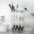 Akinbas 3 Tier Bathroom Organizer Countertop Makeup Perfume Tray Skincare Organizer Comes with Hair Dryer Rack and Toothbrush Holder for Bathroom Dresser Vanity (White) - Image 5