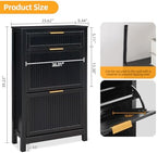 2-Flip Drawer Shoe Cabinet Narrow Entryway Rack, Black - Image 2