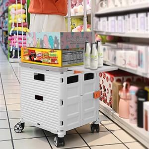 Foldable Utility Cart Folding Portable Rolling Crate with Magnetic Extended Lid,360°Rotate Wheels,176LBS Load Capacity,Heavy Duty Durable Dolly Cart for Teacher Tourist Shopping Office Outdoor(White) - Image 5