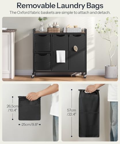 HOOBRO Laundry Sorter with 4 Section, 34 Gal. (127 L) Laundry Hamper with Wheels, Rolling Laundry Basket with Shelf, Pull-Out Detachable Bags, Side Pockets, Rustic Brown and Black BF14XY01N1 - Image 5