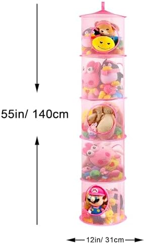 Hanging Stuffed Animal Storage Hammock Net 5 Tiers, Pink - Image 3