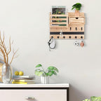 Nekon Key Holder Wall Mount with Drawer, 14.5" Mail Holder, Wood - Image 4