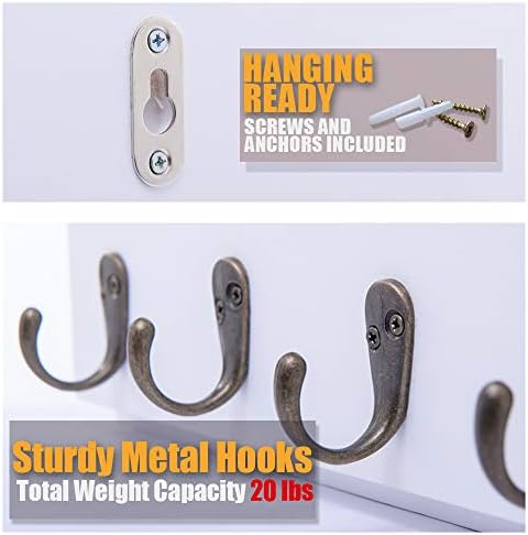Wall Mounted Key and Mail Holder with 4 Hooks. Made of Solid Wood. Use as Key Rack, Entryway or Mudroom Organizer, Mail Sorter, Magazine Holder, Bill Sorter, Rustic Home Décor (White) - Image 5