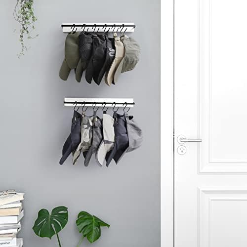 Mkono Hat Rack for Wall Wooden Baseball Caps Organizer with 20 Hooks Rustic Cowboy Hat Hanger Wall Mounted Caps Display Rack for Closet Bedroom Entryway, Set of 2, White - Image 2