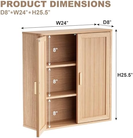 INNOD Bathroom Storage Wall Cabinet, Over the Toilet Storage Cabinet Above Toilet Storage, Medicine Cabinet with Adjustable Wood Shelf & Doors for Laundry Room & Kitchen & Living Room (Natural Oak) - Image 2