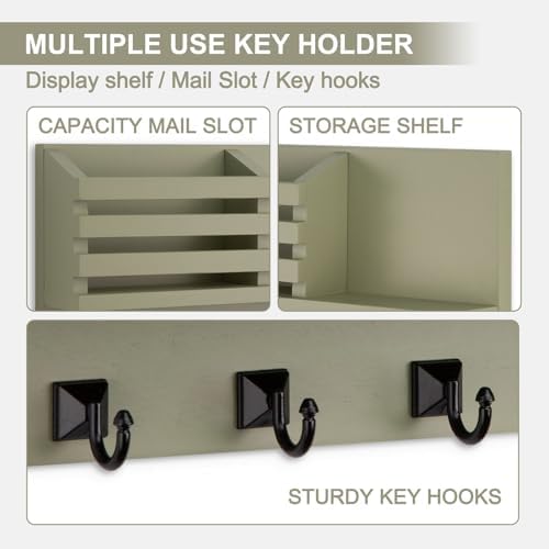 Key Holder Wall Mount, Mail Organizer for Wall with 5 Square Key Hooks - Image 4