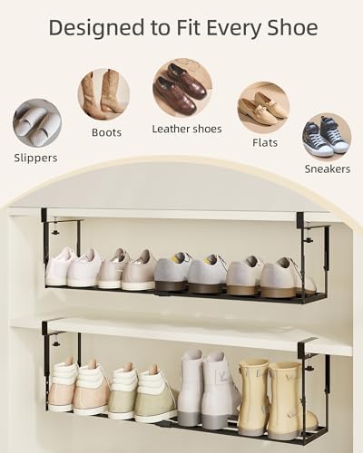 2 Pack Expandable Shoe Rack Organizer for Cabinet, Adjustable Hanging Under Shelf Storage, Sturdy Round Tube Design, Space Saving Shoe Shelf for Closet, Entryway, Laundry Room, Black - Image 4