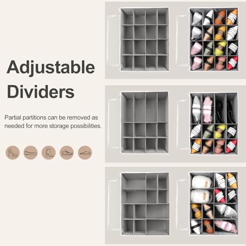 TOPIA HOME Shoe Organizer for Closet, Foldable Shoe Box with Adjustable Dividers and Clear Cover, Space Saving Shoe Storage Organizer Cabinet with Reinforced Handles, Fits 16 Pairs TP09WG - Image 5