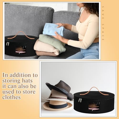 Chunful Hat Box for Women Storage Cowboy Hat Box, Black, Height 6.3 Inches | Travel Hat Box Stackable Round Wide Brim Sun Hats Organizer Bag Container for Closet Foldable Cap Boxes with Lid Space Saving - Image 5