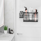 Hair Tool Organizer - Black Steel Wall Mounted Hair Dryer Holder with Removable Basket, 10.62"L x 4.33"W x 6.69"H, Ideal for Small Bathrooms - Image 6