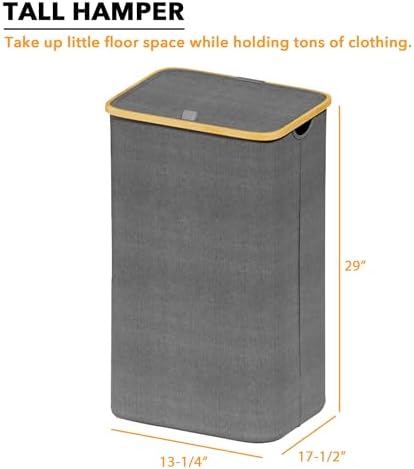 SpaceAid Laundry Hamper with Lid, 110L Large Tall Clothes Basket Bin with Bamboo Handles, Collapsible Laundry Hamper for Bedroom, Bathroom, Dorm, Laundry Room - Grey - Image 5