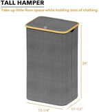 SpaceAid Laundry Hamper with Lid, 110L Large Tall Clothes Basket Bin with Bamboo Handles, Collapsible Laundry Hamper for Bedroom, Bathroom, Dorm, Laundry Room - Grey - Image 5
