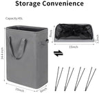Slim Laundry Hamper Handles Collapsible Laundry Basket Thin Dirty Clothes Basket Narrow Laundry Bag Foldable Dirty Hamper 45L (21 inches,Grey) - Image 3
