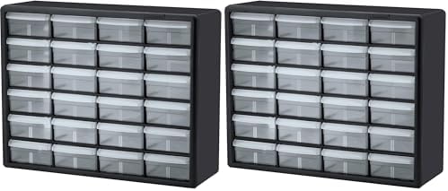 Akro-Mils 24-Drawer Plastic Storage Cabinet | 20" W x 6" D x 16" H | Black | Model 10124 | Garage Organization by Akro-Mils