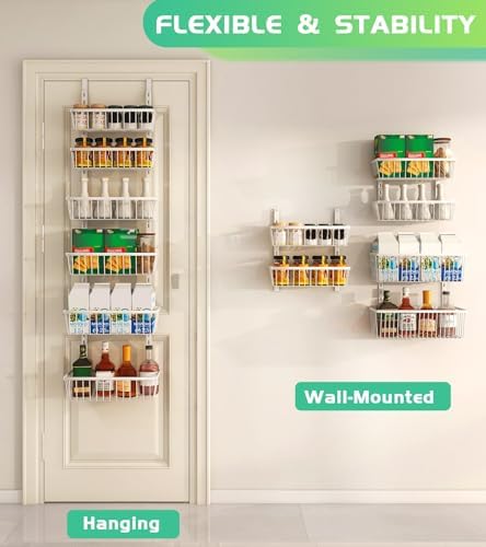 Mefirt 12 Inch Wide Narrow Over The Door Pantry Organizer 6-Tier White - Image 3