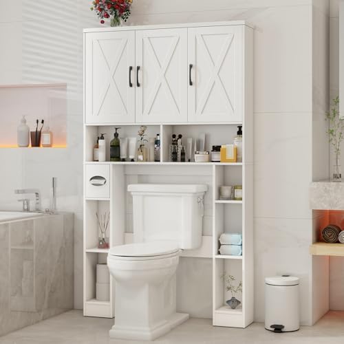 Vabches Over The Toilet Storage Cabinet with 3 Barn Doors.White - Image 6