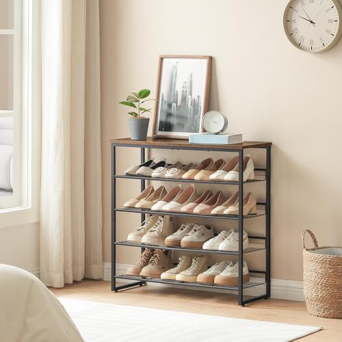 HOOBRO Shoe Rack, 5 Tier Shoe Organizer for Front Door Entrance, Shoe Shelf with Adjustable Tilt Angle, Holds 16-20 Pairs, for Entryway, Garage, Closet, Rustic Brown and Black BF08XJ01 - Image 2