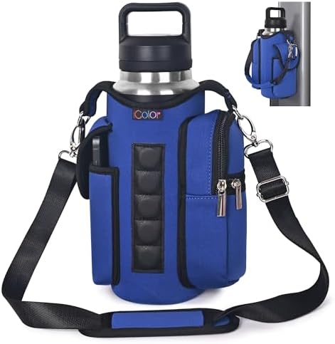 icolor Magnetic Gym Bag Water Bottle Carrier Holder with Phone Pockets & Shoulder Strap,Gym Magnetic Bag 5 Built-in Magnets Gym Accessories Organizer Sling Bottle Bag Pouch Sleeve by icolor