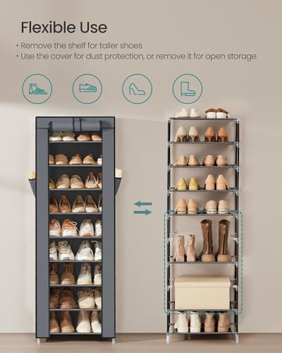 SONGMICS 10-Tier Shoe Rack with Cover, Shoe Storage Cabinet for 20 Pairs - Image 5