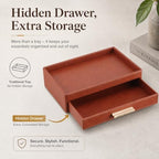 GORESE Leather Valet Tray with Drawer for Men, Nightstand Organizer, Brown - Image 4