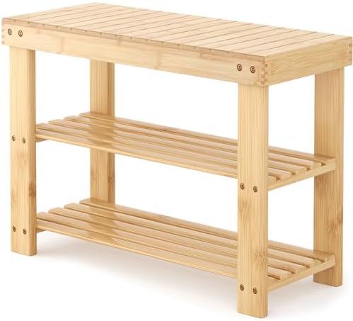 Sweetcrispy 3-Tier Shoe Rack Bench for Entryway, 27 Inches, Wood by Sweetcrispy