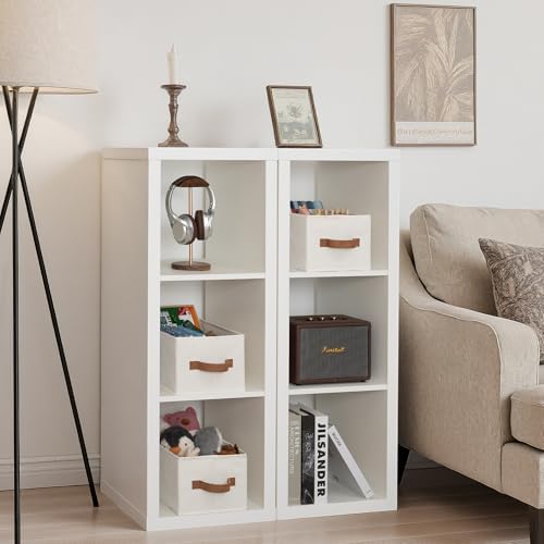 StorageWorks Closet Storage Bins with PU Handles, Ivory White, Small - Image 3