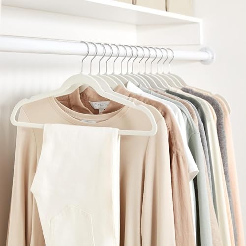 Amazon Basics Slim Velvet Non-Slip Space Saving Suit Clothes Hangers, Closet Organizer, Ivory/Beige, 30-Pack - Image 4