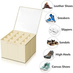 SUOCO 2 Pack Shoe Organizer for Closet, Fits up to 32 Pairs, Small Space Shoe Storage Boxes Bins Containers w/Adjustable Dividers and Clear Top, Black, Beige - Image 6