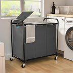 180L Laundry Sorter 3 Section, Rolling Laundry Basket with Wheels and Lid by OLLDIDE