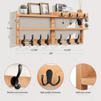 29" Coat Rack Wall Mount with Shelf, Pine Two-Tier Wall Shelf Mounted Coat and Key Hanger with 7 Heavy Duty Hooks 4 Key Hooks, Entryway Key Holder with Mail Holder for Bedroom,Living Room (Wood) - Image 2