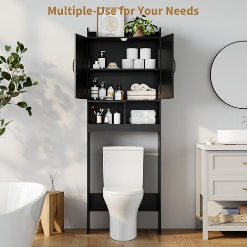 IDEALHOUSE Over the Toilet Storage Cabinet,Bathroom Organizers and Storage with Anti-Tip Device and Adjustable Shelf for Bathroom,Restroom,Laundry,Black - Image 3