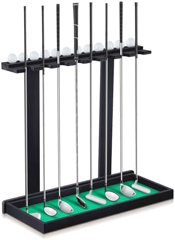 Blosssound Golf Putter Stand for 8 Clubs & 12 Balls Wooden Golf Club Holder Golfs Rack Display Organizer Storage with Artificial Grass Mat for Sports Indoor Home Garage Accessories by Blosssound