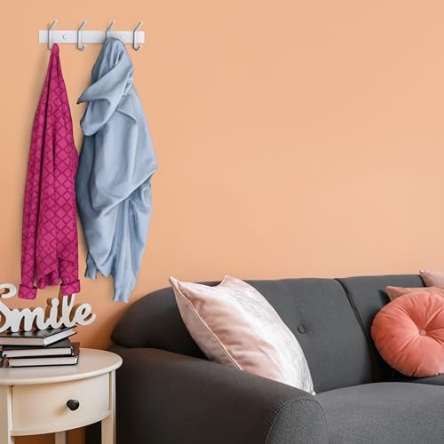 White Coat Rack Wall Mount – 12 Inch Stainless Steel Hook Rail with 4 Heavy Duty Double Coat Hooks – Wall Mounted Coat Hanger for Entryway, Bathroom, Bedroom, Towel, Hat Organizer - 2 Pack - Image 4