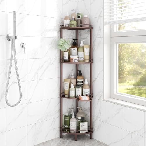 ELYKEN Corner Shower Caddy Standing, 4 Tier Metal Shower Organizer, Bronze by ELYKEN