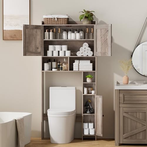Homhedy Wooden Over The Toilet Storage Cabinet with Barn Door - Image 6