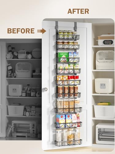 Delamu Adjustable Narrow Over the Door Pantry Organizer, 9-Tier Metal Pantry Organization and Storage for Kitchen, Hanging Spice Rack Seasoning Shelves, Cabinet Door Organizer for Easy Install, 12.5" - Image 5