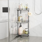 Consumest Corner Shower Caddy Standing - 3-Tier Stainless Steel Shower Organizer with Soap Holder and 4 Hooks, Large Capacity Corner Shelf Stand for Bathroom, Rest Room, Grey - Image 6