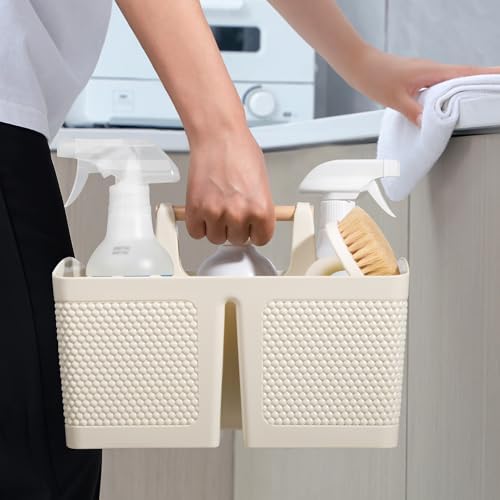 rejomiik Plastic Shower Caddy, Portable Shower Basket with Handle, Cream - Image 5