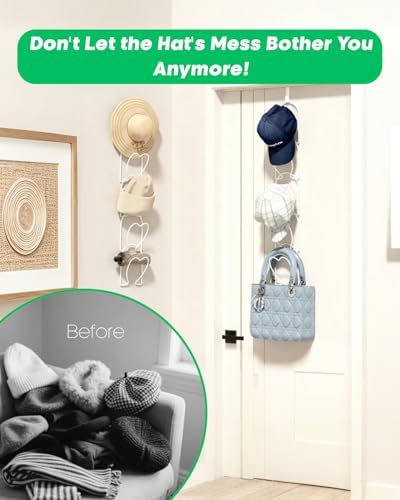 LINFIDITE 15 PCS Baseball Hat Rack Hanger Holder Organizer Multi Hook Wall Mounted Over Door Cap Display Storage Rack Cap Holder, Closet HangingStorage Rack w Hanging Hook White - Image 2